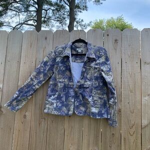 Christopher & Banks Women's One Button Blazer Jacket Sz Medium blue‎ abstract